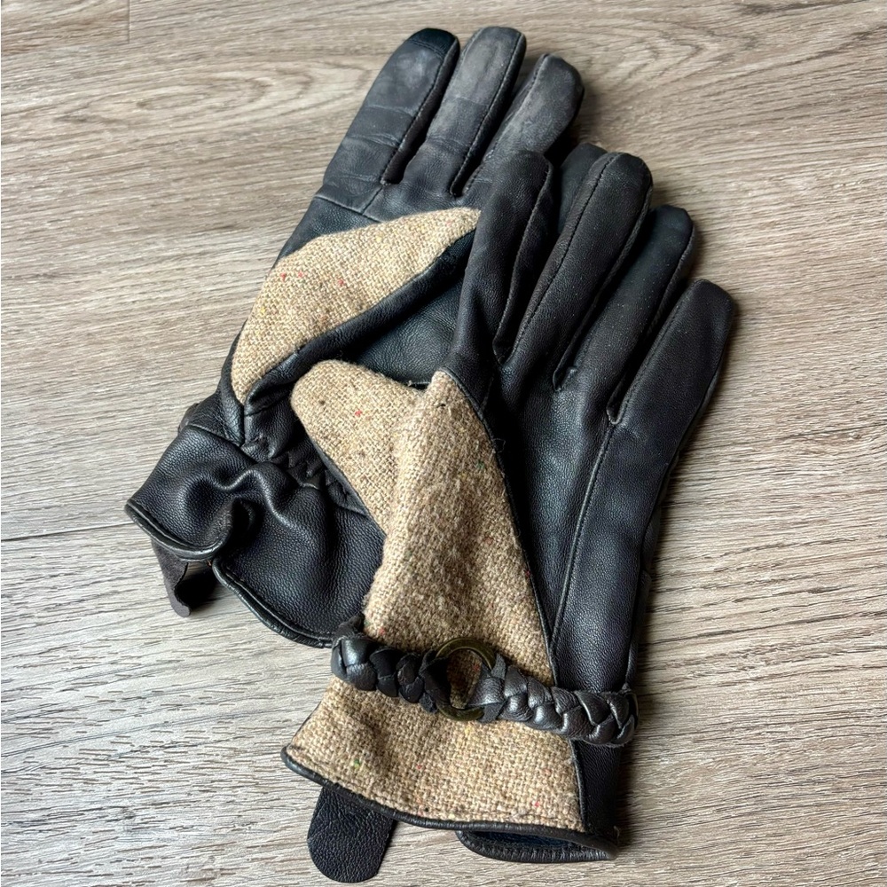 Altare Women’s Brown Leather and Knit Burlap gloves